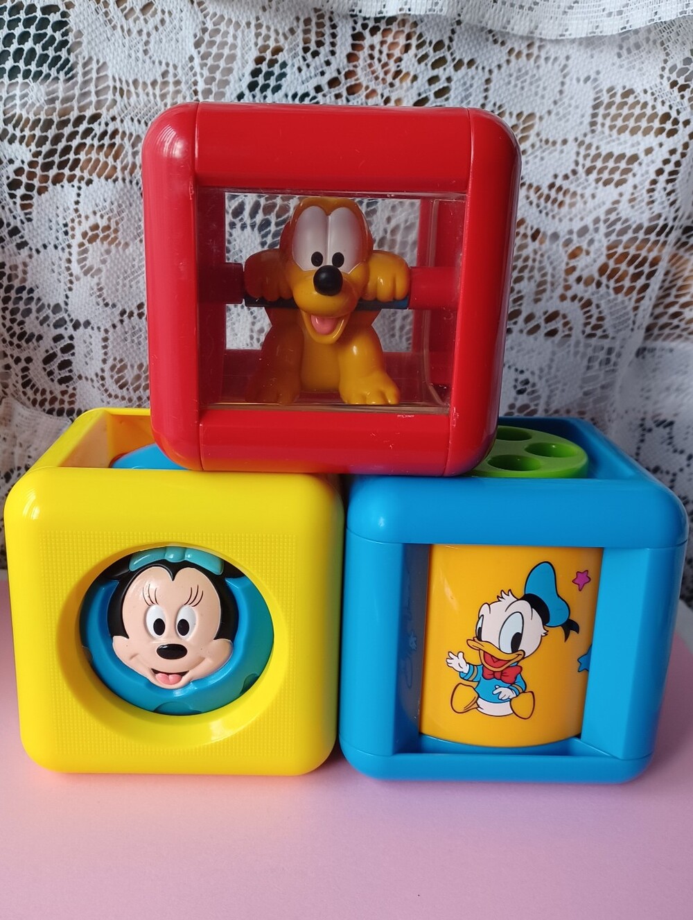 VINTAGE SET OF 3 DISNEY BABIES SPINNIN' PLAY BLOCKS INFANT 6-24 MONTHS 3.5" CUBE